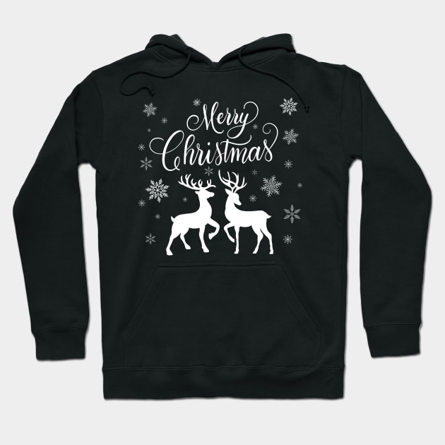 Merry Christmas with deer and snowflakes Hoodie by CalliLetters